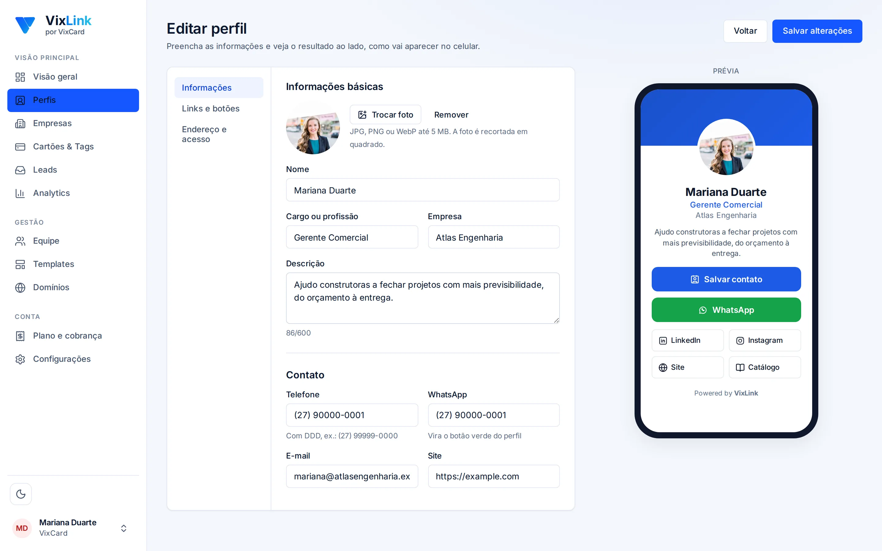 Tela: Editor com prévia