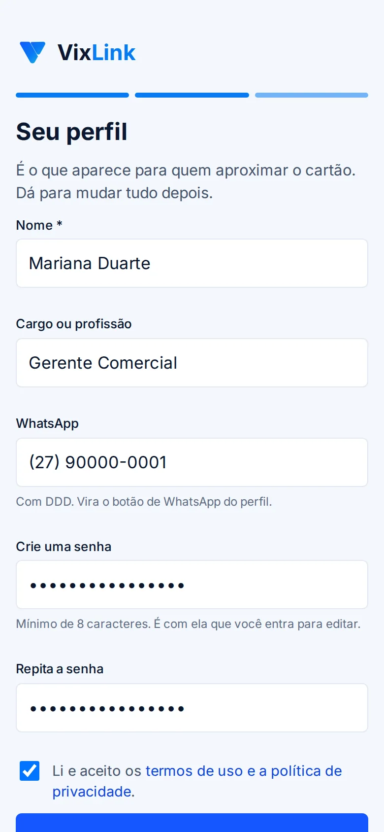Tela: Seu perfil